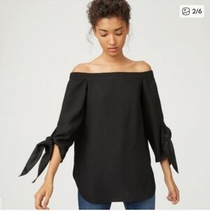 Club Monaco Black Sophiye Off-Shoulder Tie-Sleeve Blouse Size 0 (Xs) NWT